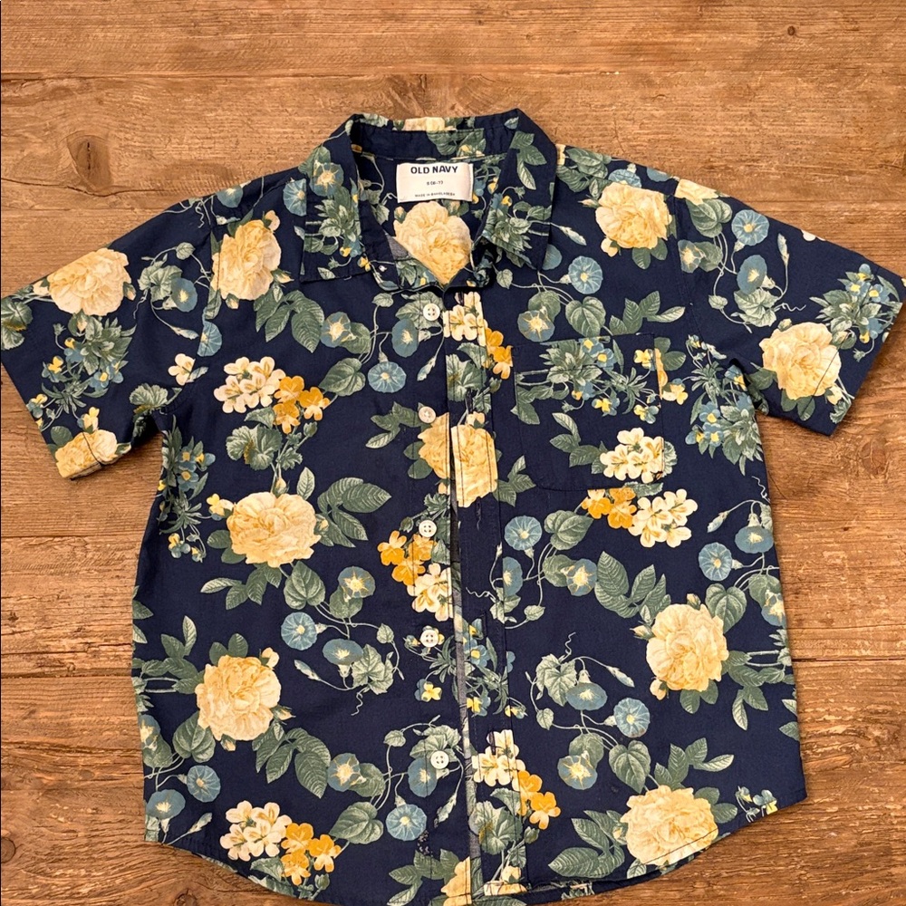 Old Navy Kids Navy Floral Button Down Shirt